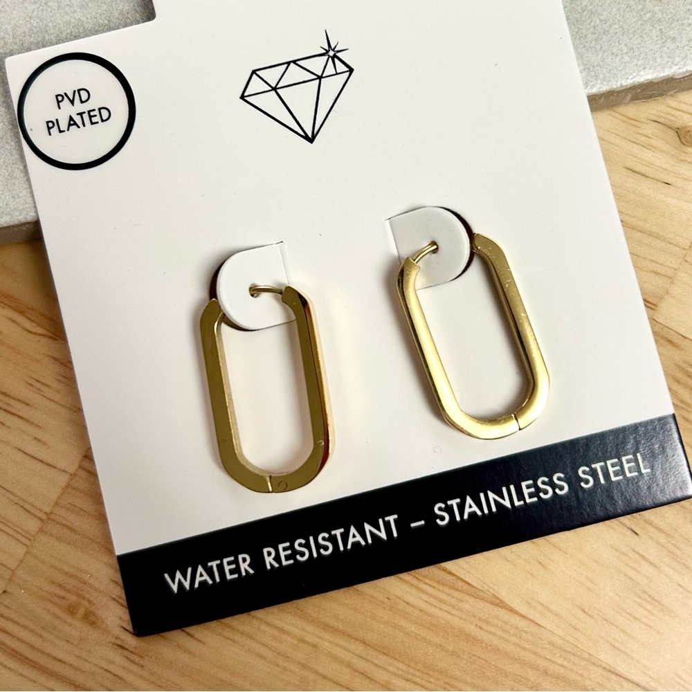 EARRINGS 🔐 Lovisa Waterproof Gold-Plated Stainless Steel Oblong Hoops